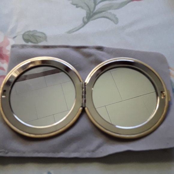 Brushed Goldtone Double Mirror Compact w/Rhinestones - Picture 4 of 4